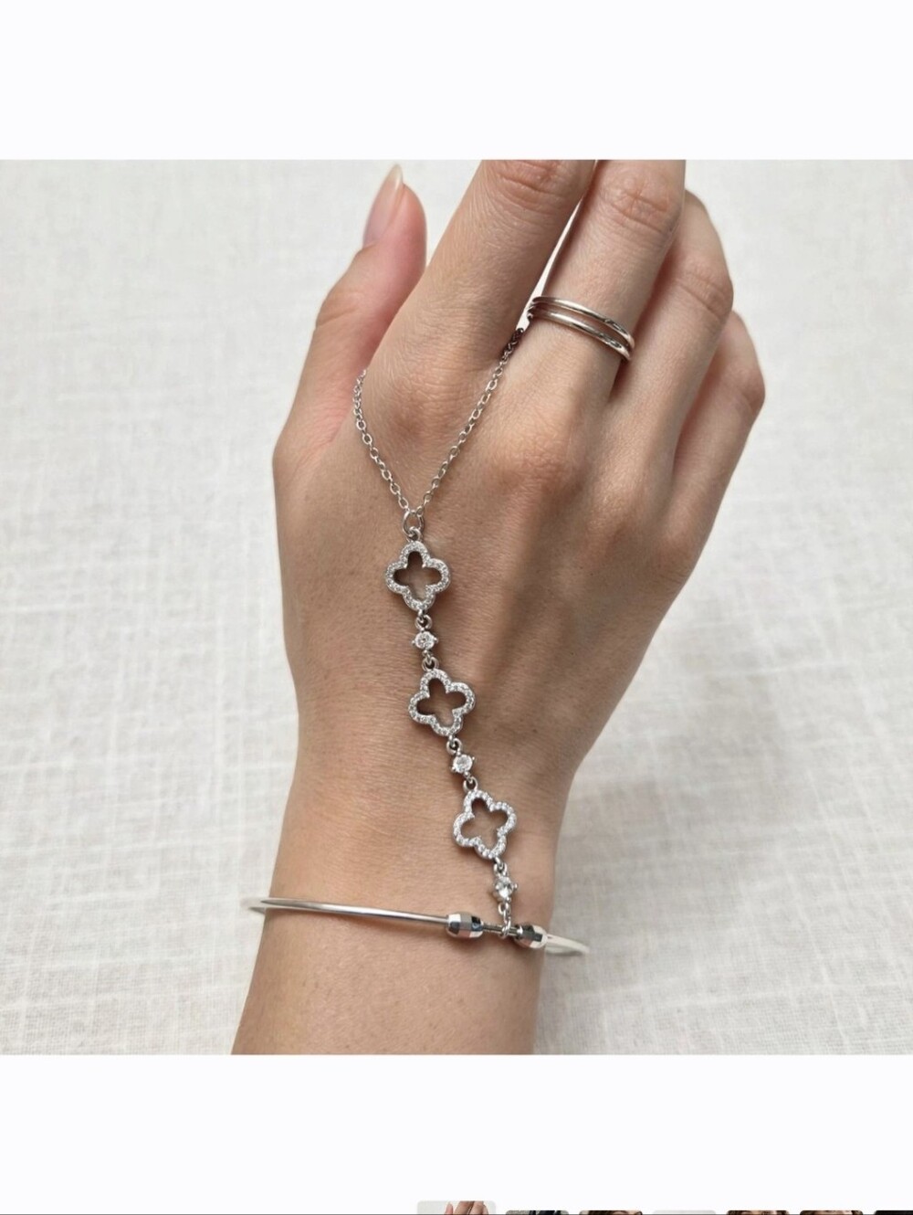 Silver Clover Drop Ring Bracelet - Women Jewelry